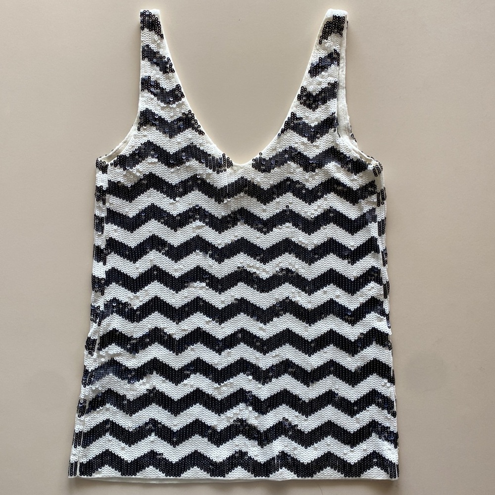 J Crew Black and White Sequin Top size XXS - Picture 2 of 7